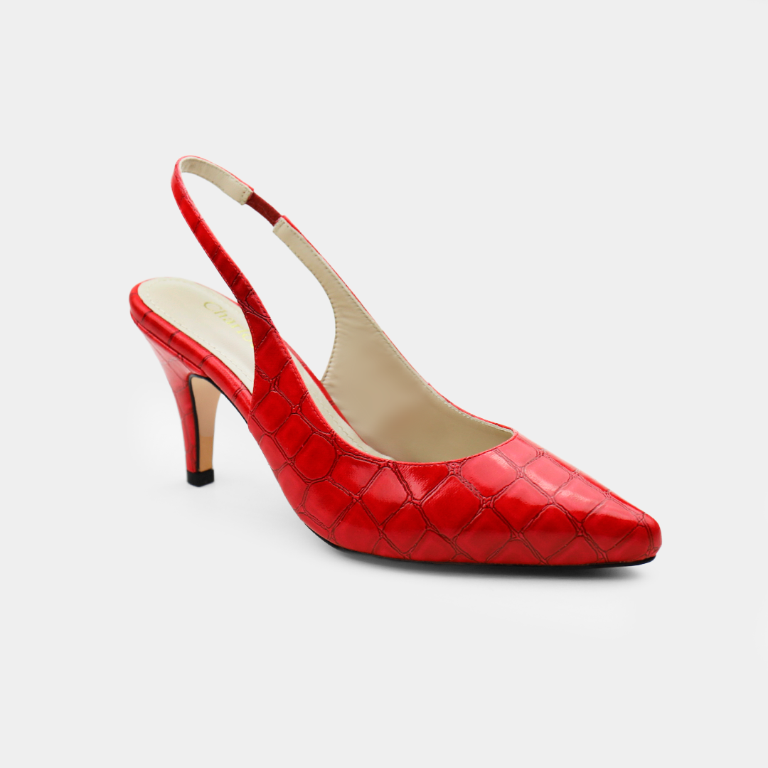 Zapatilla de piel efecto croco color rojo destalonada