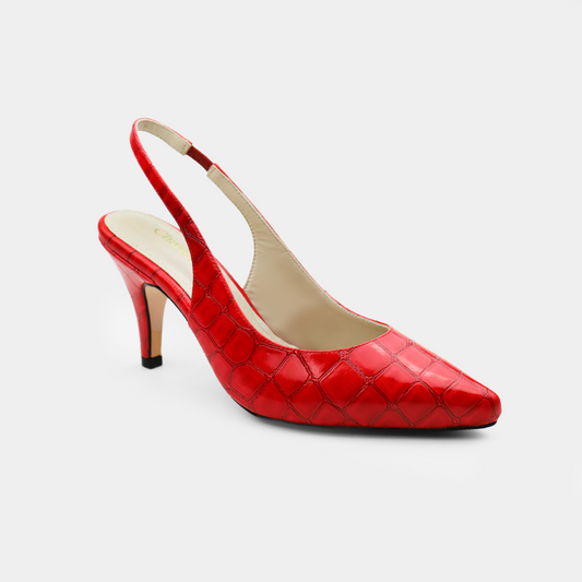 Zapatilla de piel efecto croco color rojo destalonada