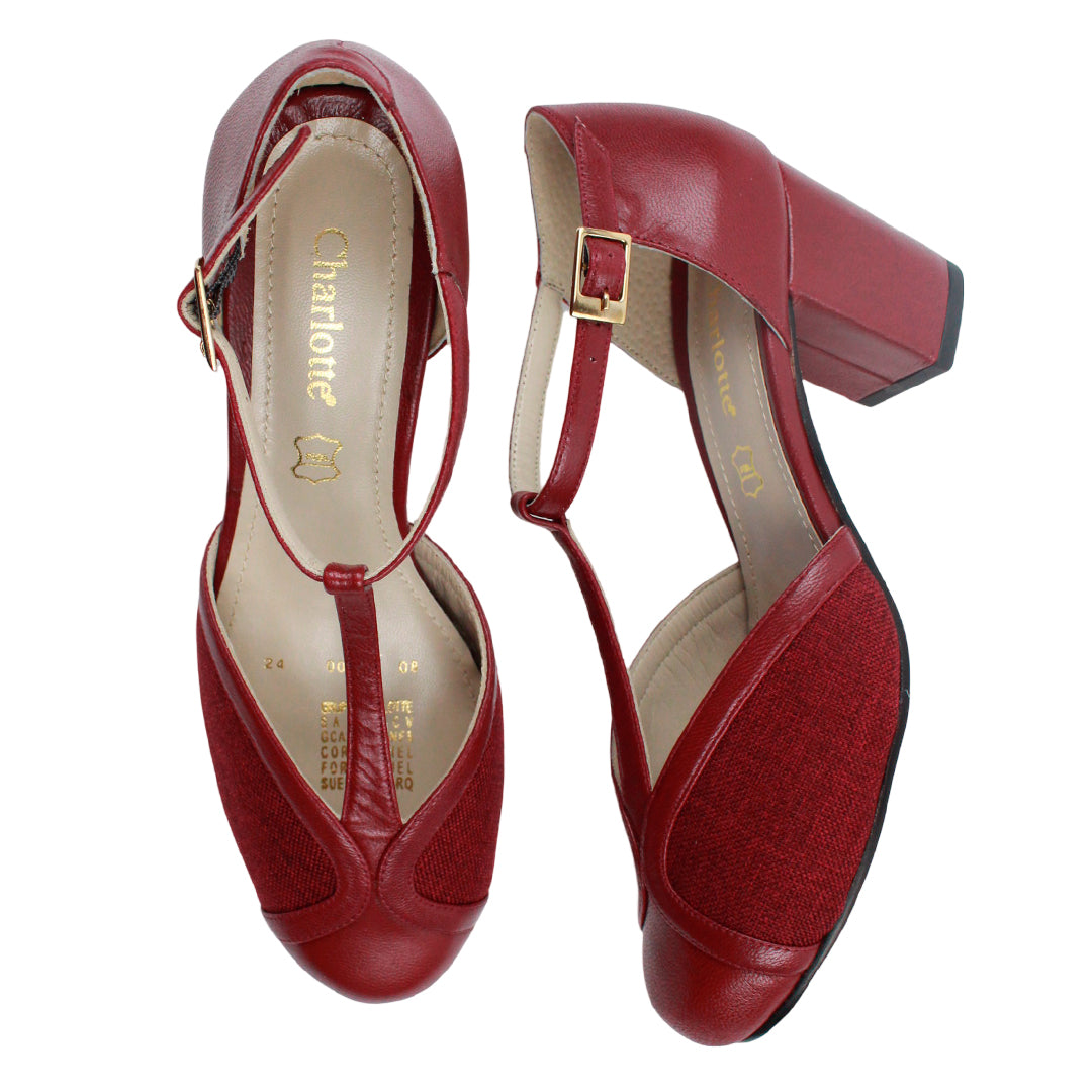 Zapatilla de salon, tacon medio vino