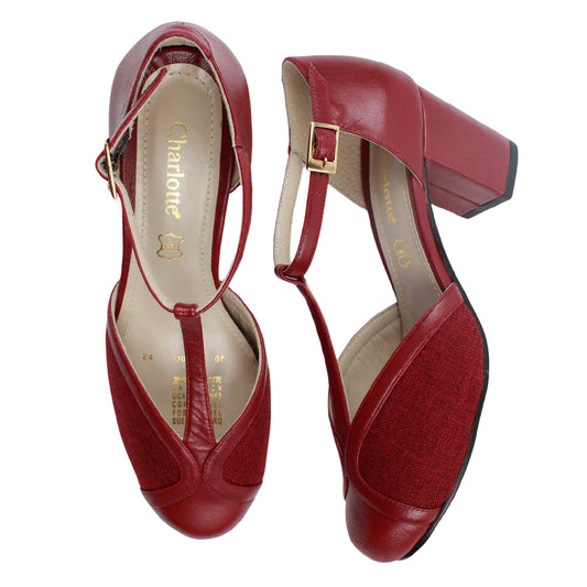 Zapatilla de salon, tacon medio vino