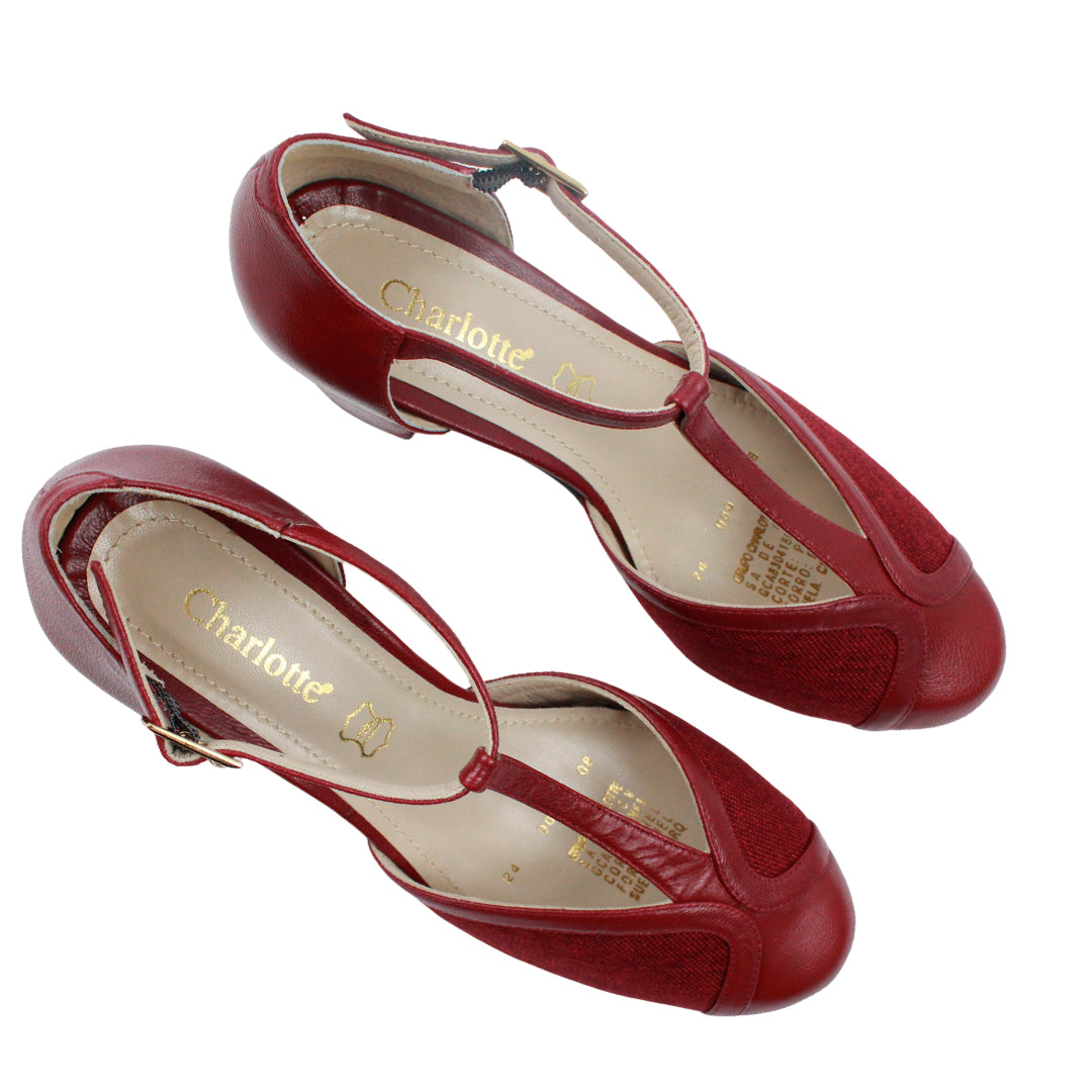 Zapatilla de salon, tacon medio vino