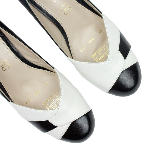 Zapatos de tacón medio en piel negro y blanco