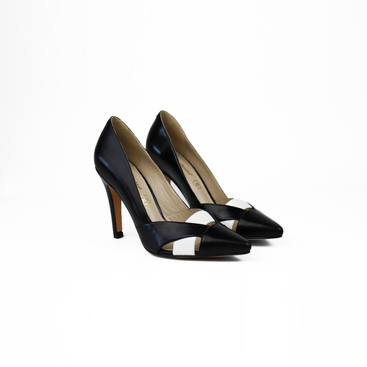 Zapatilla puntal en piel color negro con blanco