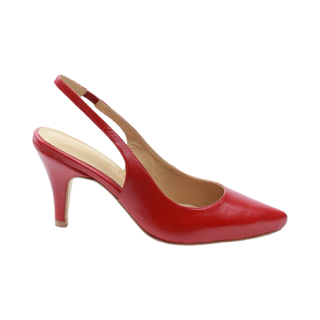 Zapatilla puntal destalonada de tacón medio color rojo
