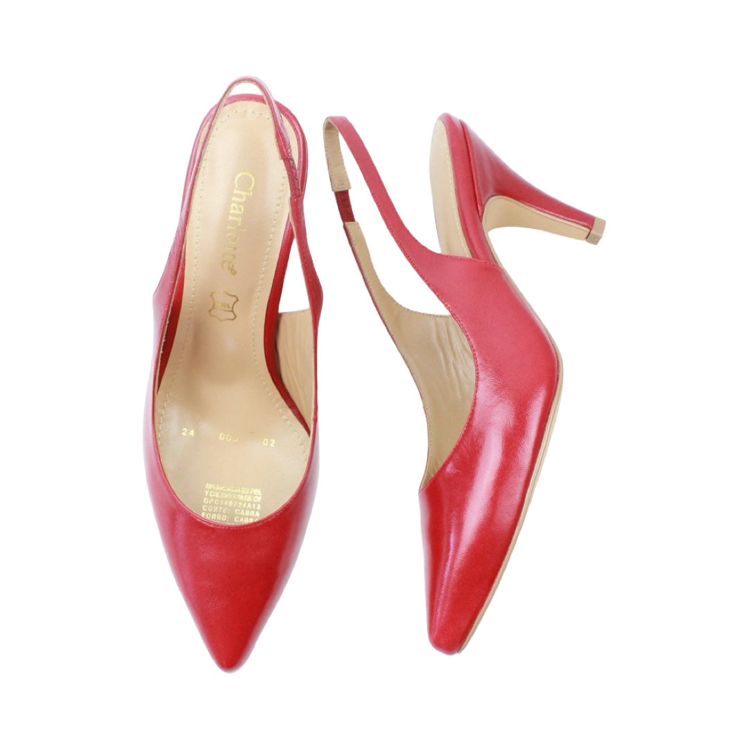 Zapatilla puntal destalonada de tacón medio color rojo