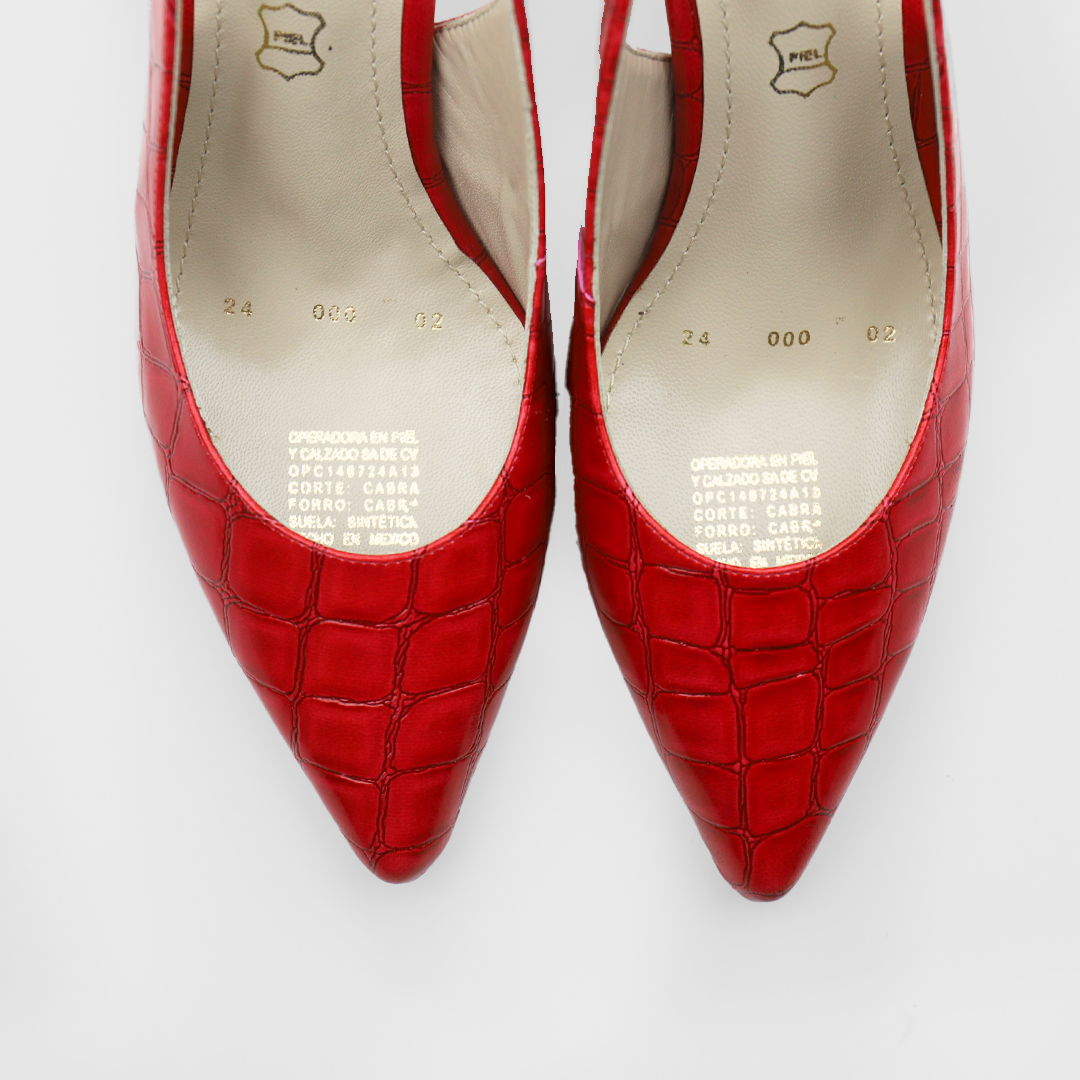 Zapatilla de piel efecto croco color rojo destalonada