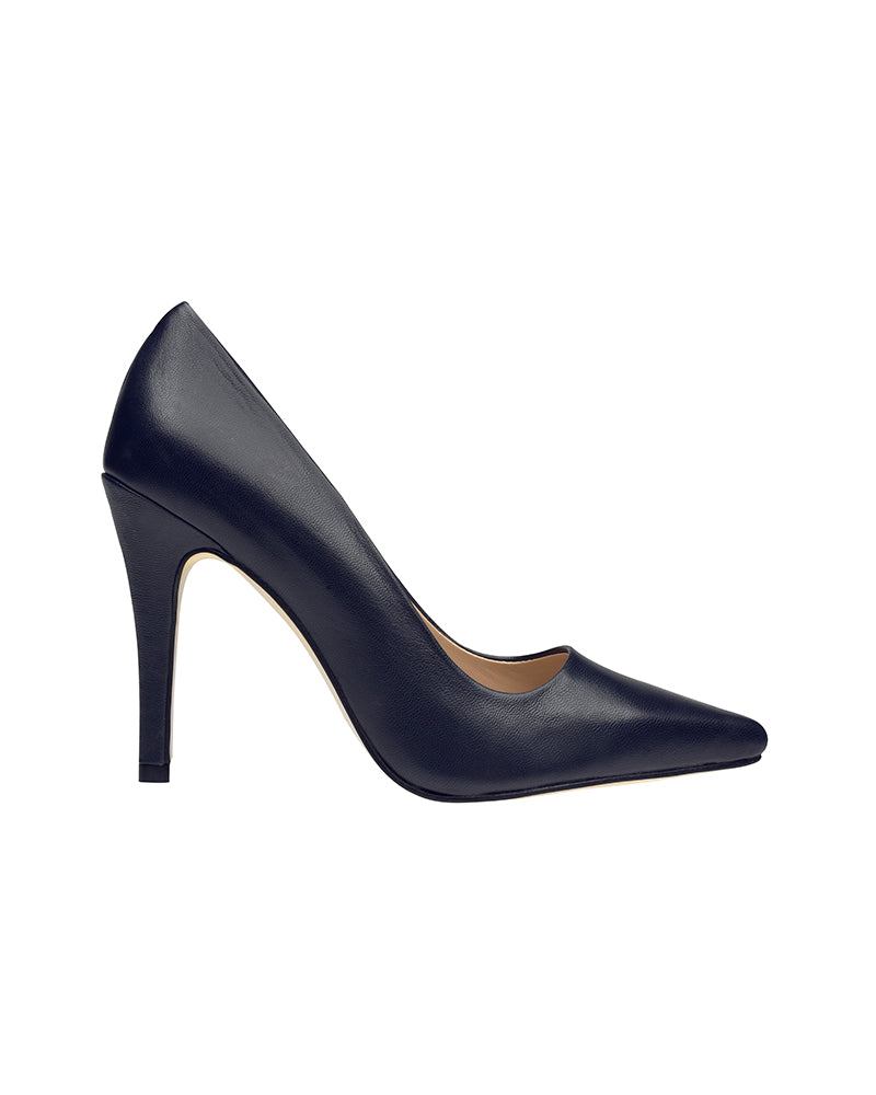 Zapatilla de piel color azul marino tacón alto