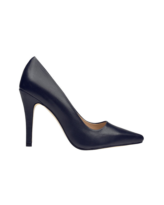 Zapatilla de piel color azul marino tacón alto