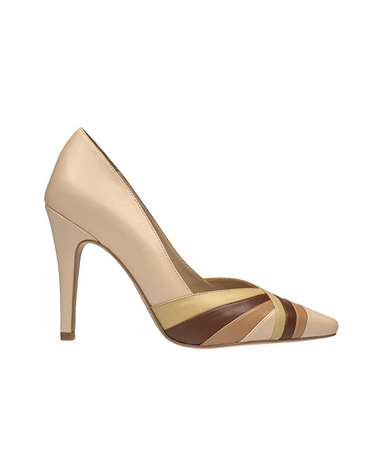 Zapatilla puntal en piel nude con detalles en neutros