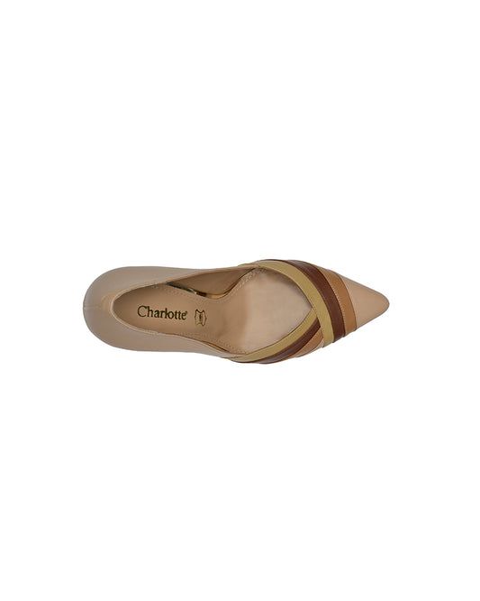 Zapatilla puntal en piel nude con detalles en neutros