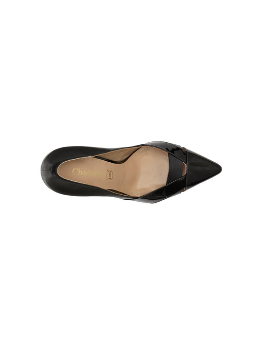 ZAPATILLA PUNTAL, TACÓN AGUJA, PIEL Y CHAROL