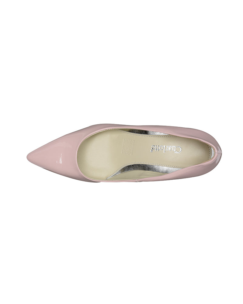 Zapatilla puntal tacón ancho rosa charol