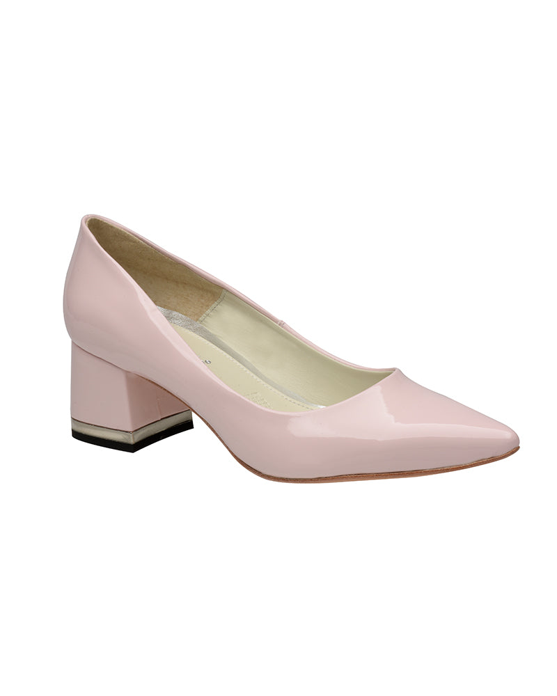 Zapatilla puntal tacón ancho rosa charol