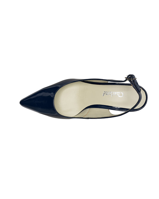 Zapatilla slingback azul marino con tacón ancho