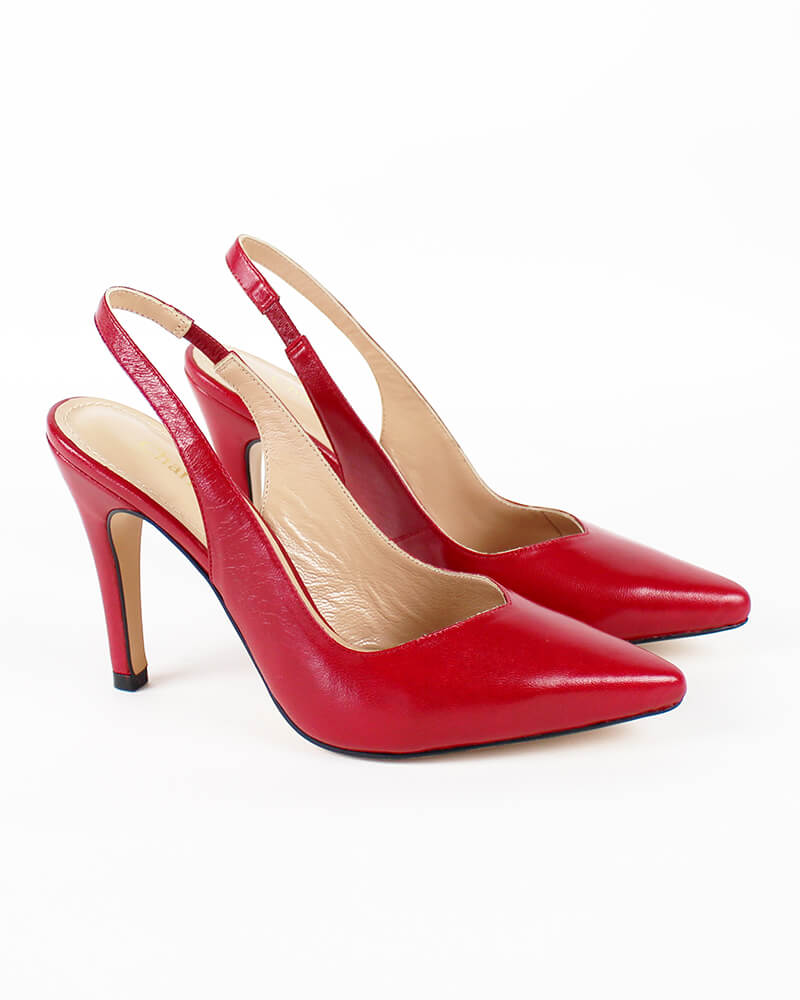Zapatilla puntal slingback en piel color rojo