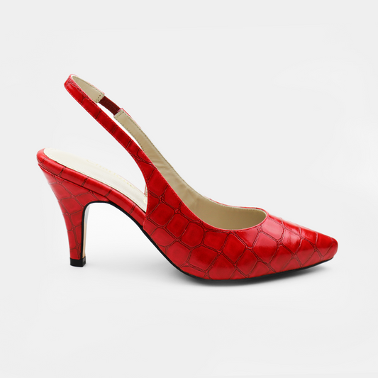 Zapatilla de piel efecto croco color rojo destalonada