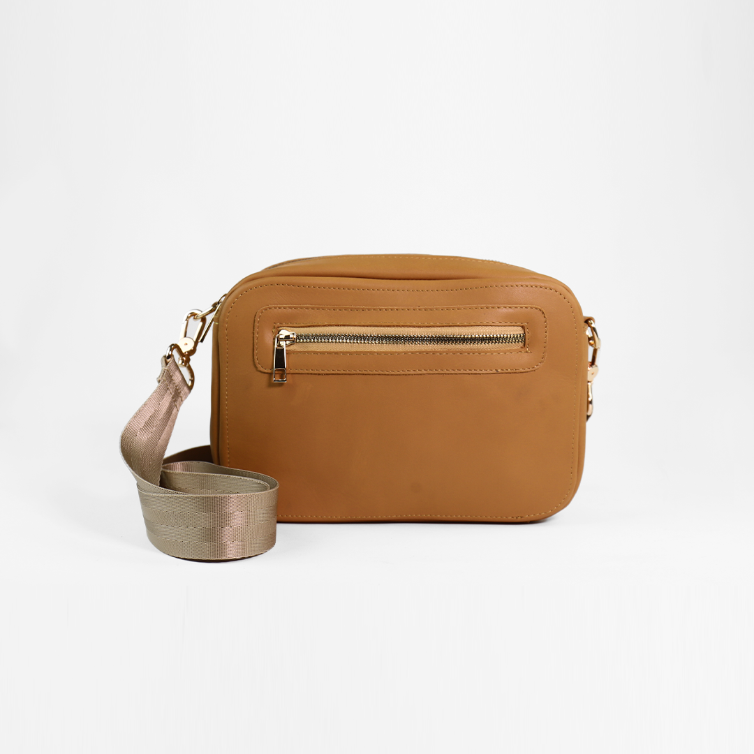 Bolsa crossbody de piel color miel