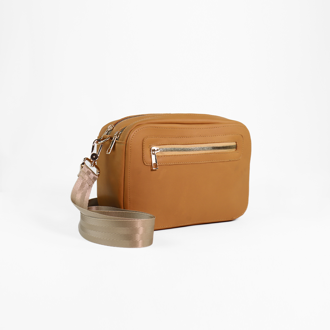 Bolsa crossbody de piel color miel