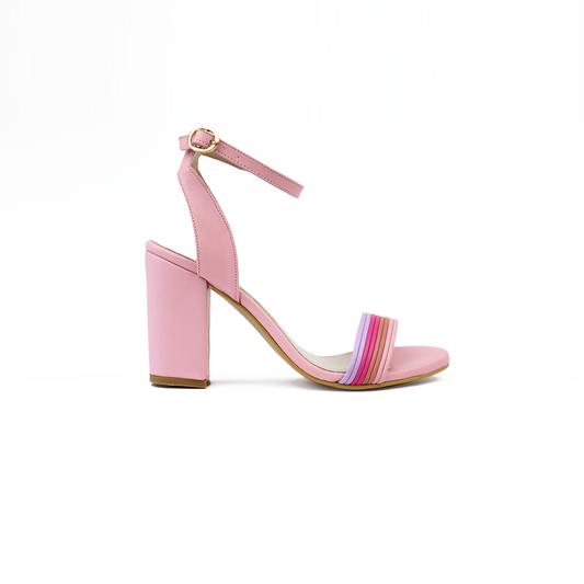 Sandalia Rosa con tacón ancho y pulsera