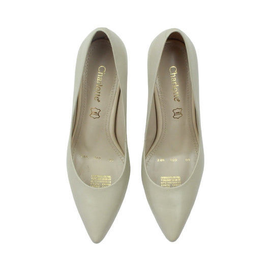Zapatos de tacón medio para mujer de piel color marfil