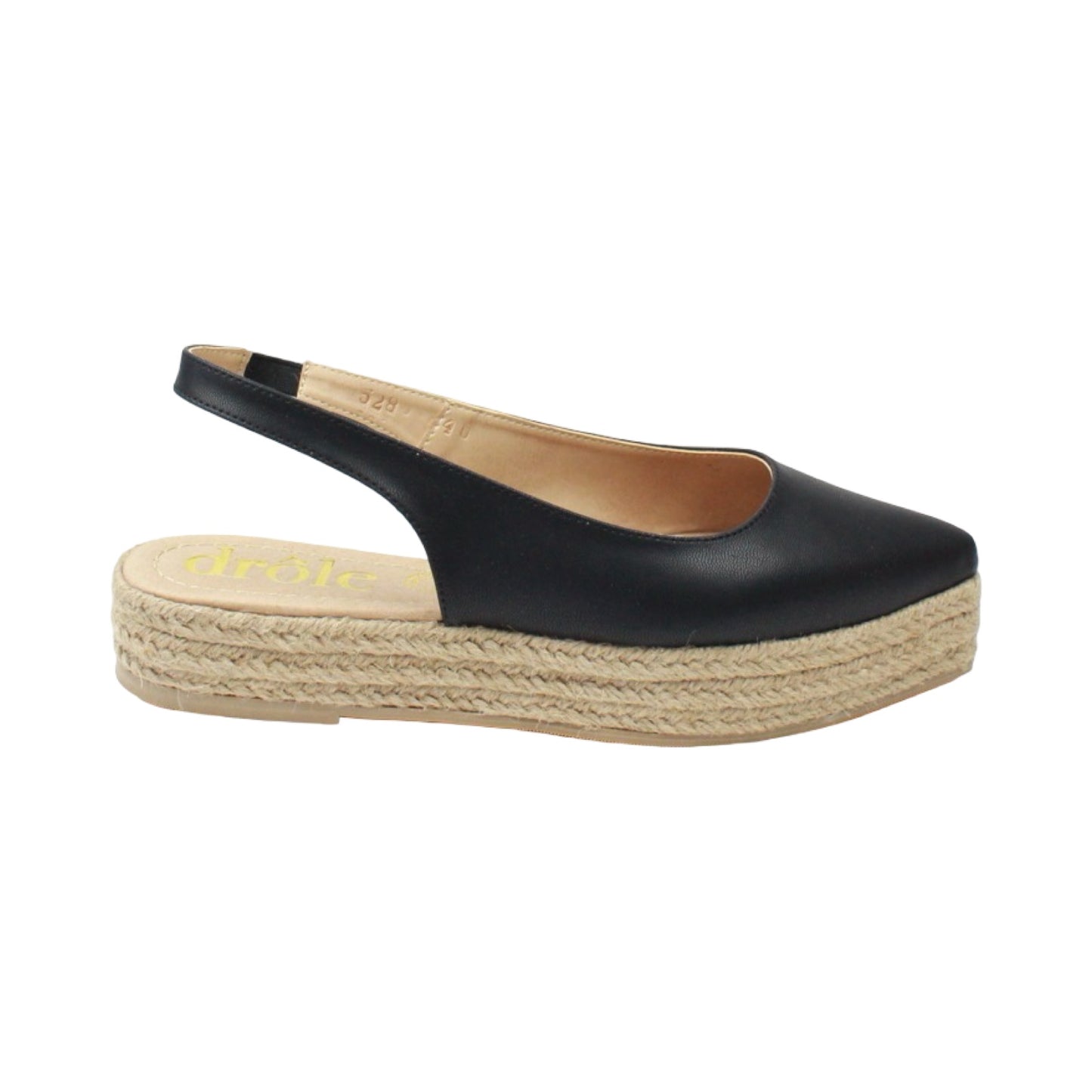 Flats puntales negras con plataforma de yute