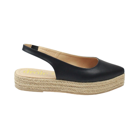 Flats puntales negras con plataforma de yute