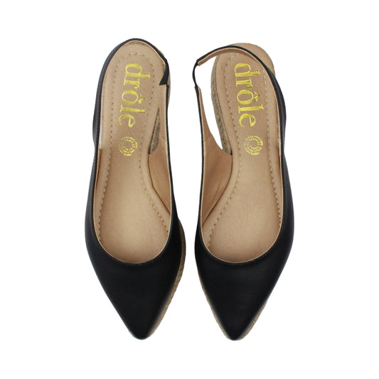 Flats puntales negras con plataforma de yute