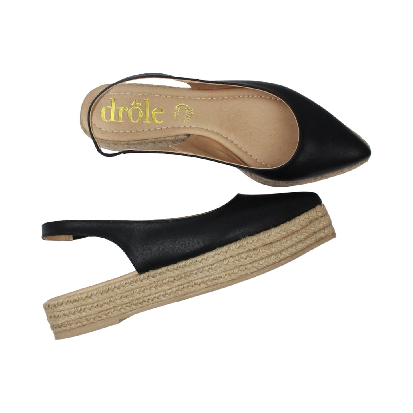 Flats puntales negras con plataforma de yute