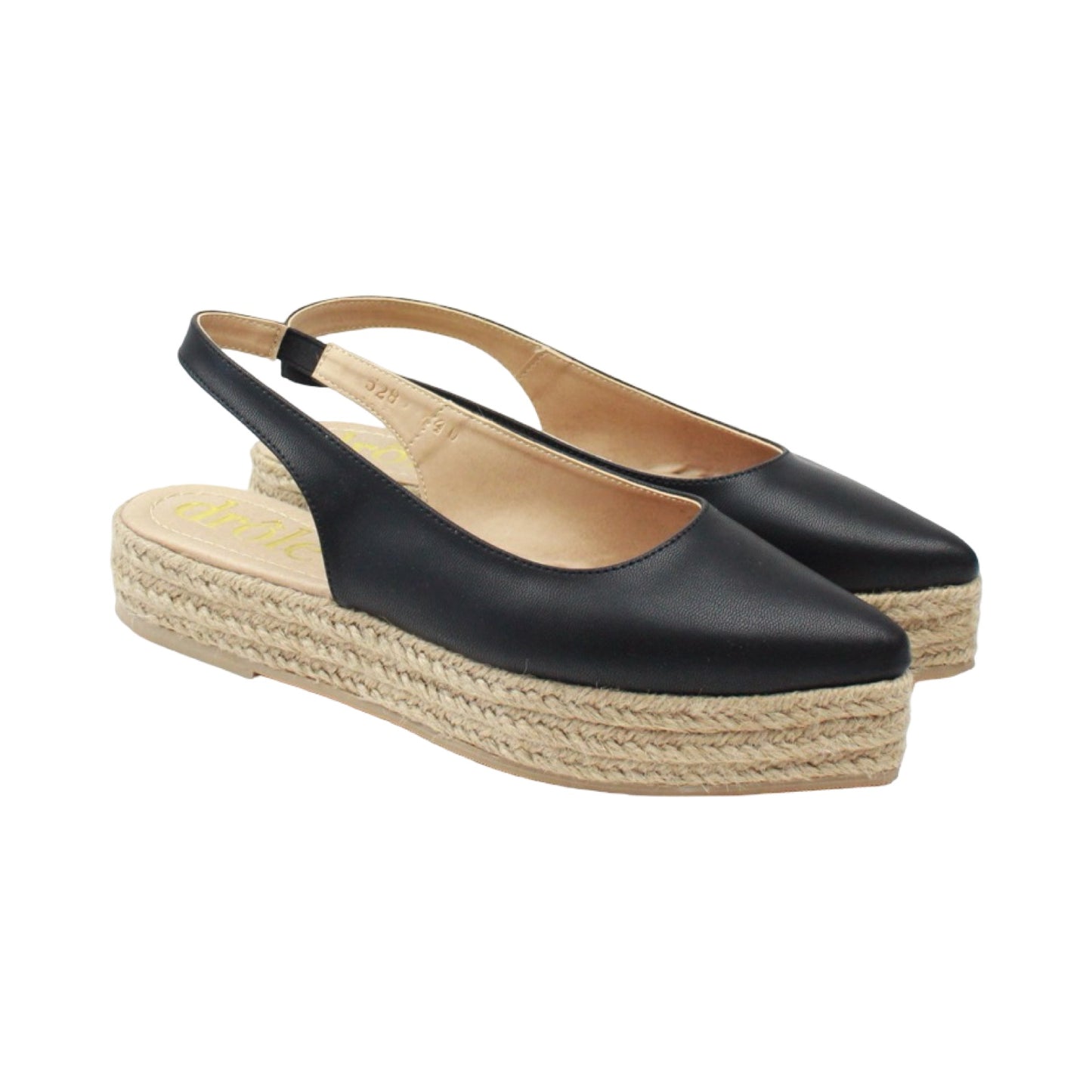 Flats puntales negras con plataforma de yute