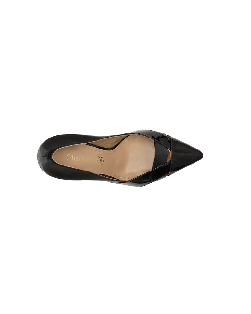 ZAPATILLA PUNTAL, TACÓN AGUJA, PIEL Y CHAROL