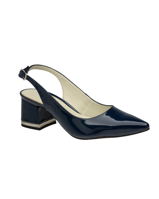 Zapatilla slingback azul marino con tacón ancho