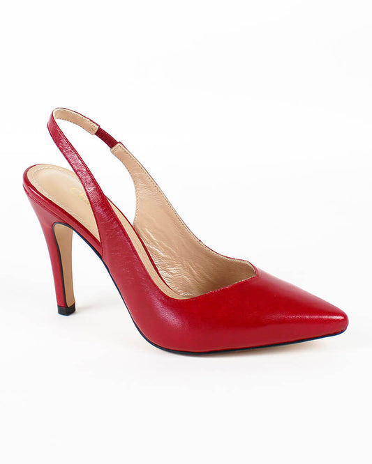 Zapatilla puntal slingback en piel color rojo